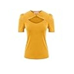 Belle Poque Mustard Yellow Short Sleeve Keyhole Blouse - Plus Size 2XL